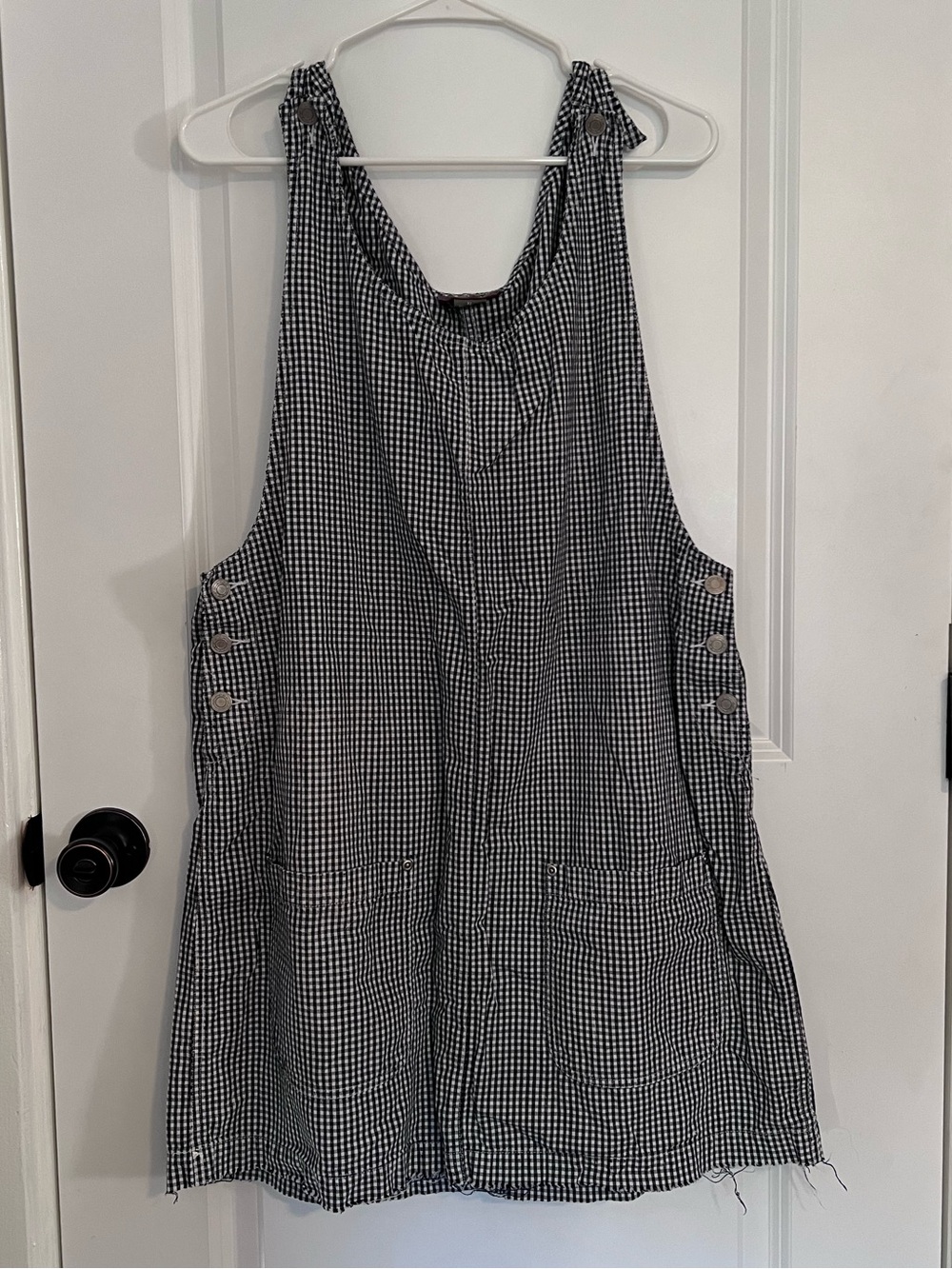 100% Cotton Gingham Overall Dress Black White Cottagecore